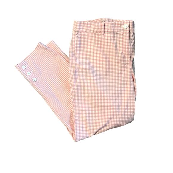 Talbots Perfect Crop Adorable Pink Gingham Pants with Button Detail (W6) - Picture 1 of 6